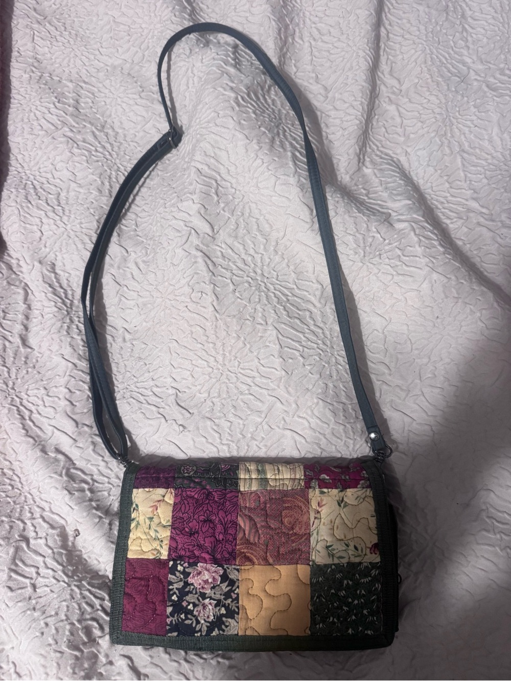 Patchwork Quilted Crossbody Bag in Burgundy & Green